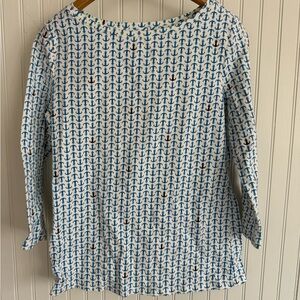 Talbots Anchor Print Cotton Top size SP Long Sleeves